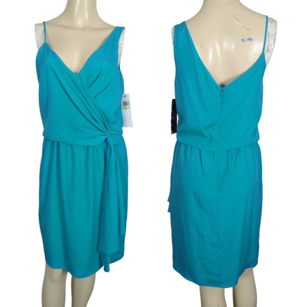 Suzi Chin for Maggy Boutique Teal Dress sz 4 faux wrap Summer‎ V-Neck Blouson